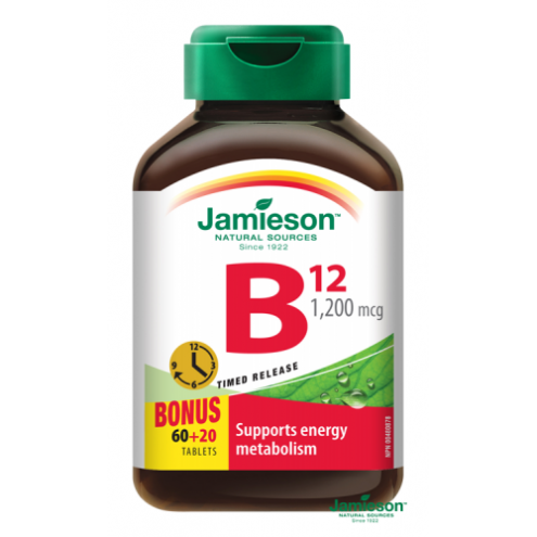 JAMIESON Vitamín B12 - Витамин B12 1 200 мкг с постепенным высвобождение, 80 таблеток